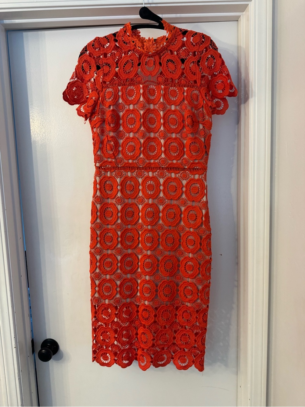 Just Me Orange Crochet Midi Dress